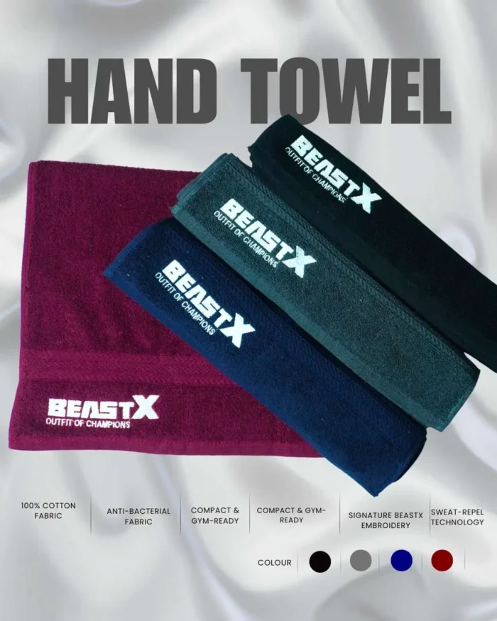 Beastx Towel – Premium 100% Cotton Gym Hand Towel for Men | Quick Dry & Anti-Bacterial - BLACK - Image 3