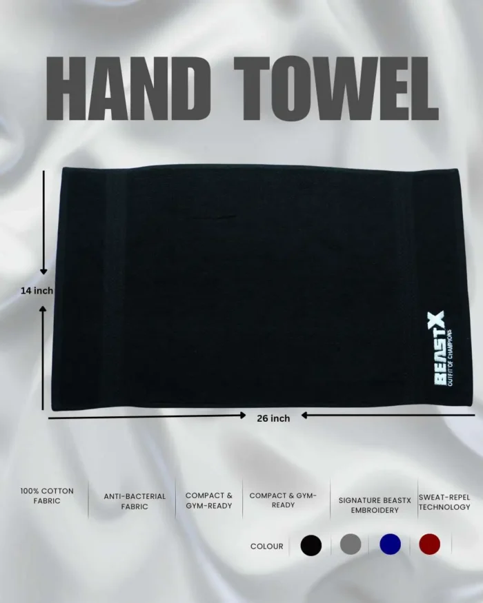 Beastx Towel – Premium 100% Cotton Gym Hand Towel for Men | Quick Dry & Anti-Bacterial - BLACK - Image 2