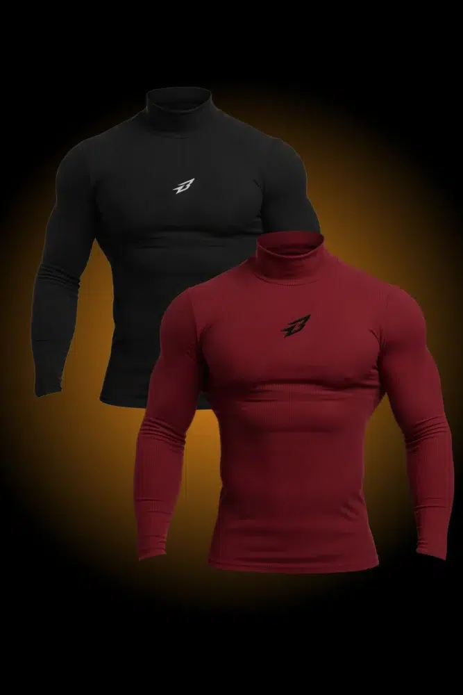 BeastX ribbed t-shirt high neck black and maroon