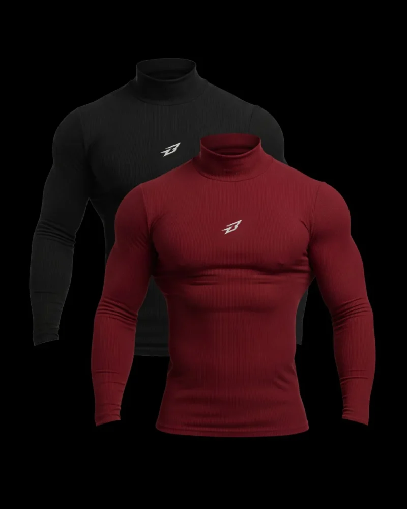 BeastX Ribbed  Tshirt | High Neck - Pack of 2 — black and maroon